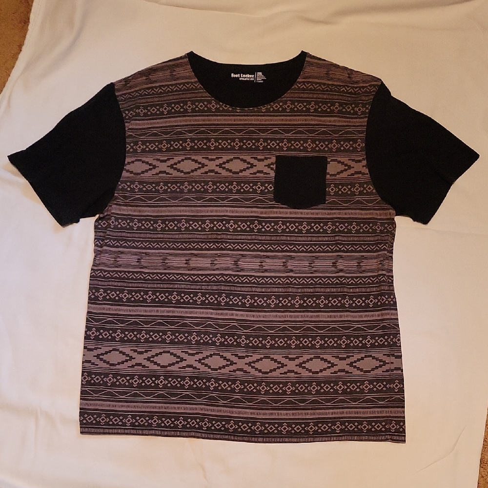 Mens Foot Locker 2XL Short Sleeve Black Brown 1 Pocket Southwest Pattern Stripes